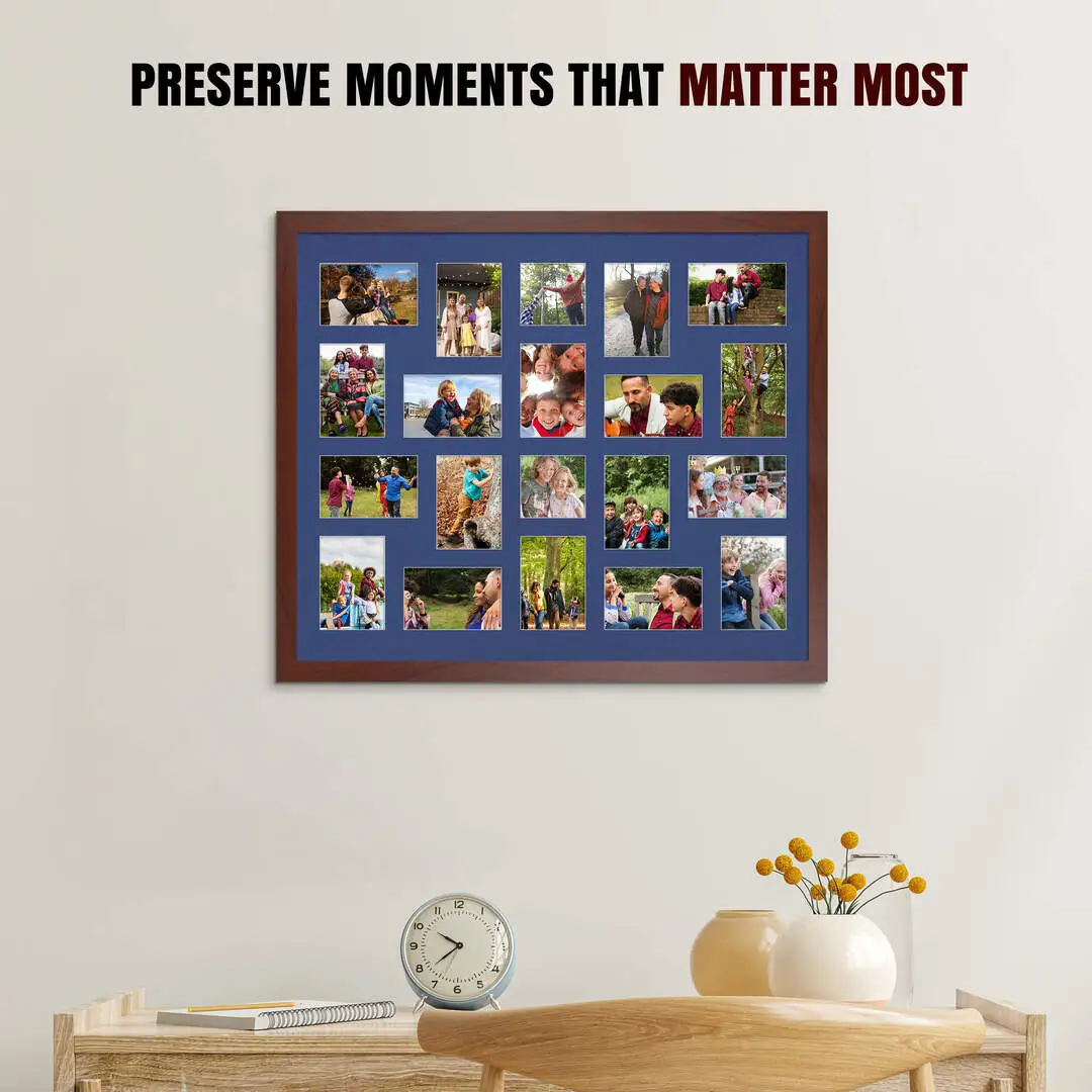 80x70cm Rose Wood Modern Multi Aperture Photo Frame - Fits 6x4" (x18) & 4x4" (x2) Photos | Collage Frame thumbnail 2