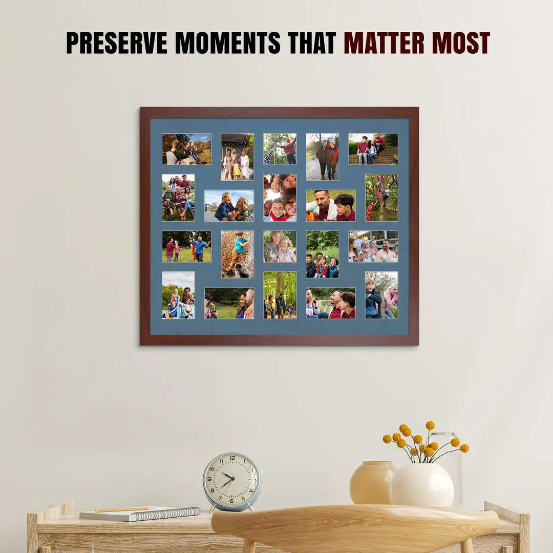 80x70cm Modern Rose Wood Multi Aperture Photo Frame - Fits 6x4" (x18) & 4x4" (x2) Photos | Collage Frame thumbnail 2