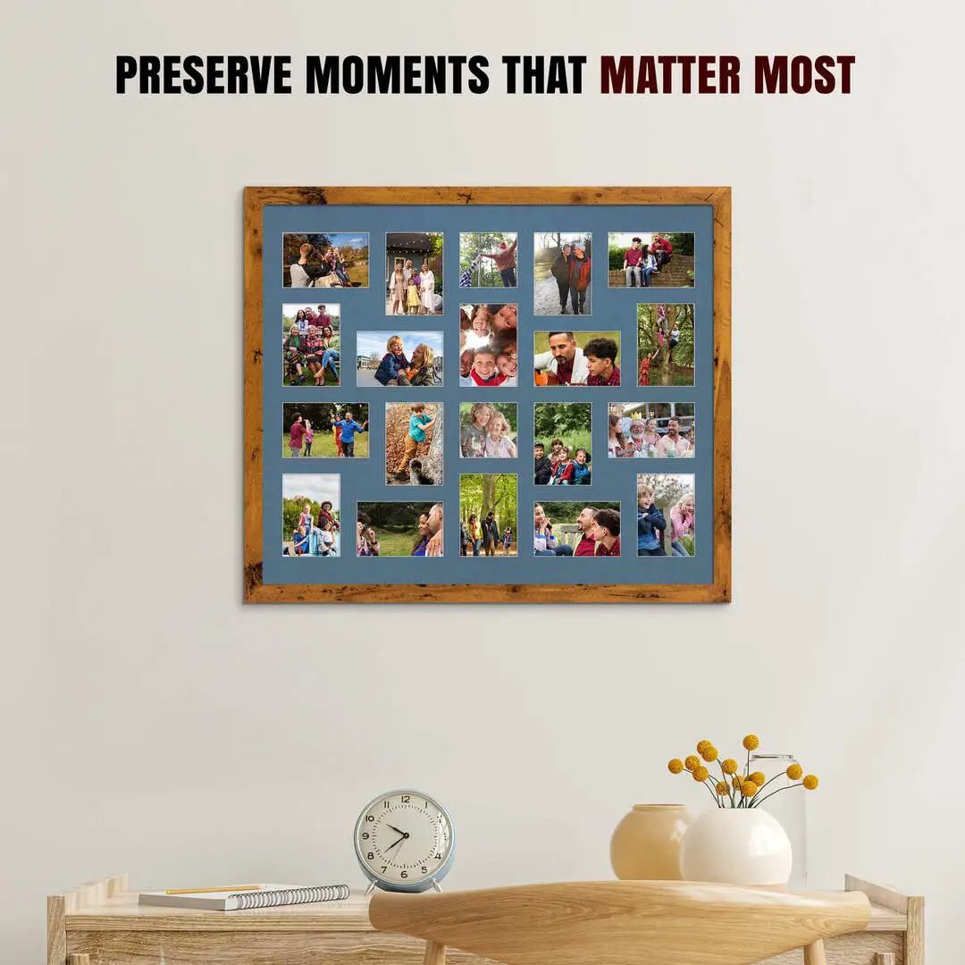 80x70cm Modern Rustic Oak Multi Aperture Photo Frame - Fits 6x4" (x18) & 4x4" (x2) Photos | Collage Frame thumbnail 2
