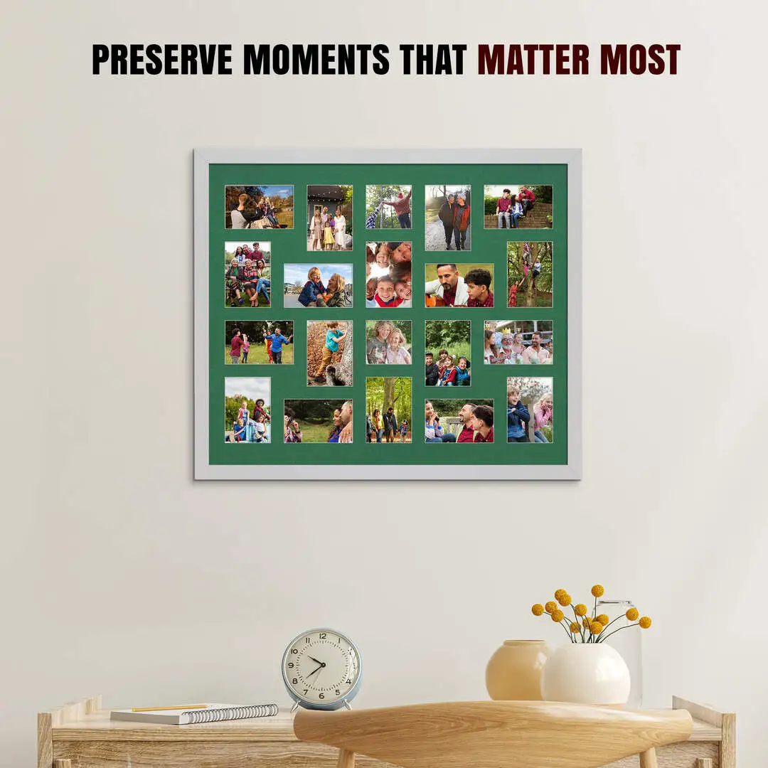 80x70cm Modern Silver Multi Aperture Photo Frame - Fits 6x4" (x18) & 4x4" (x2) Photos | Collage Frame thumbnail 2