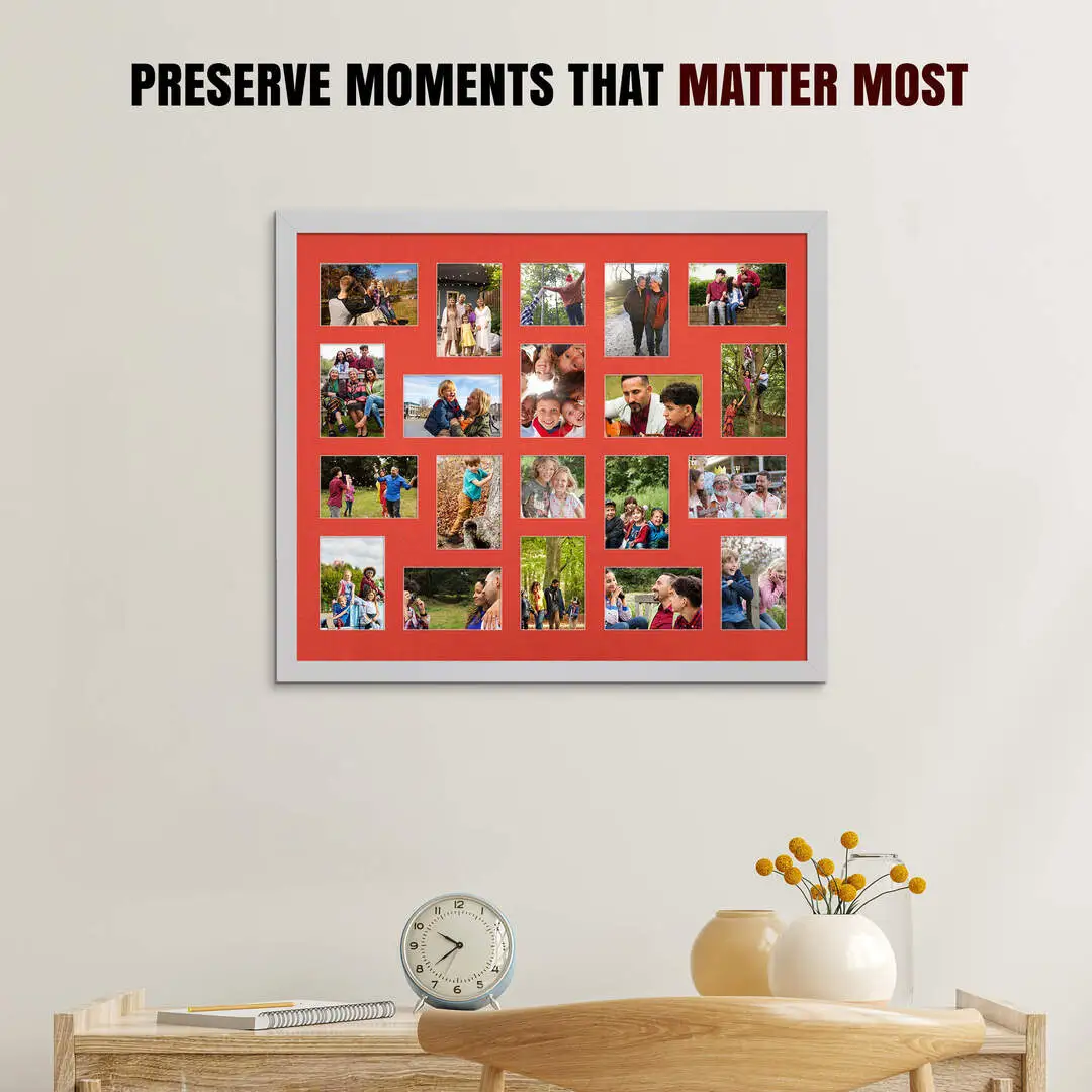 80x70cm Modern Silver Multi Aperture Photo Frame - Fits 6x4" (x18) & 4x4" (x2) Photos | Collage Frame thumbnail 2