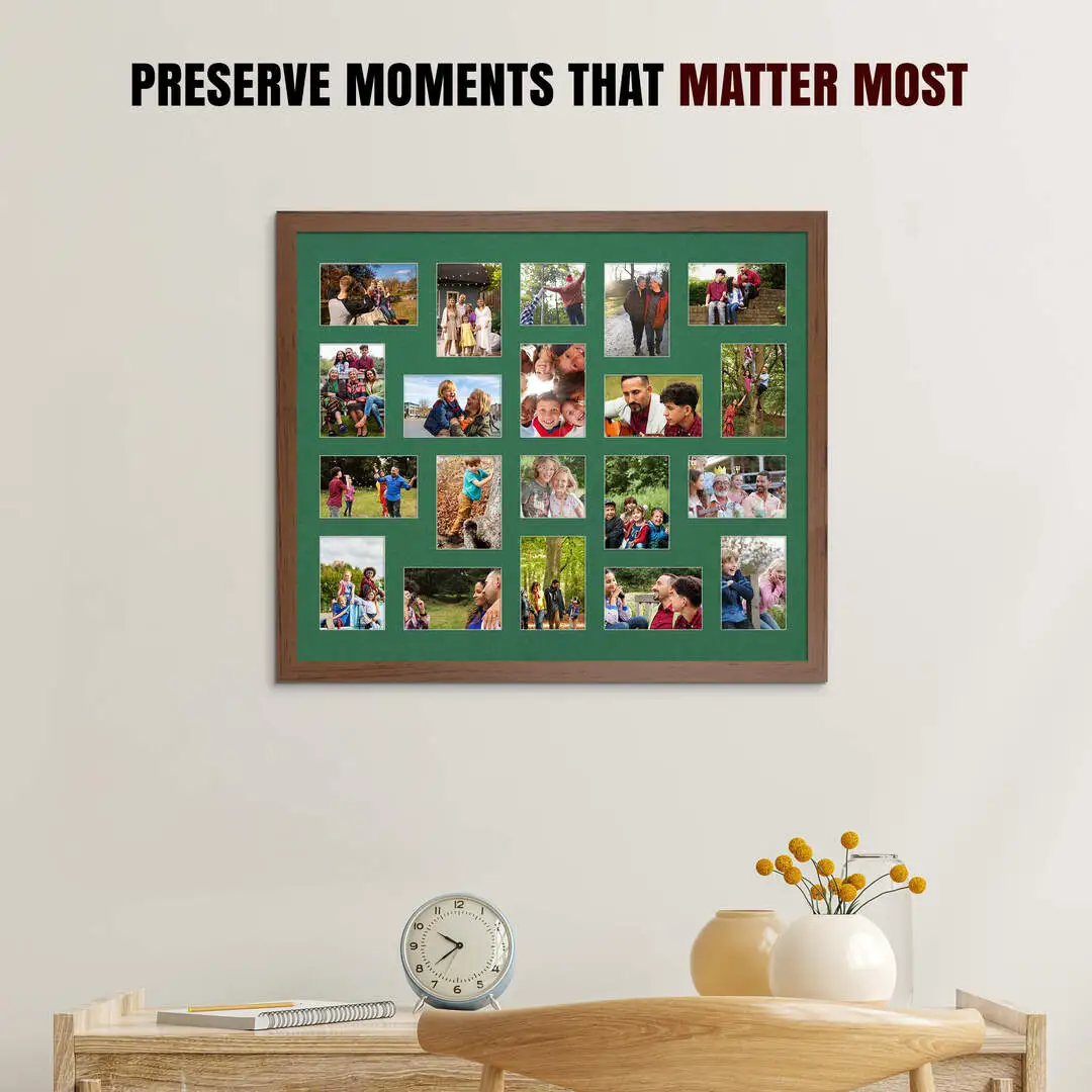 80x70cm Walnut Modern Multi Aperture Photo Frame - Fits 6x4" (x18) & 4x4" (x2) Photos | Collage Frame thumbnail 2