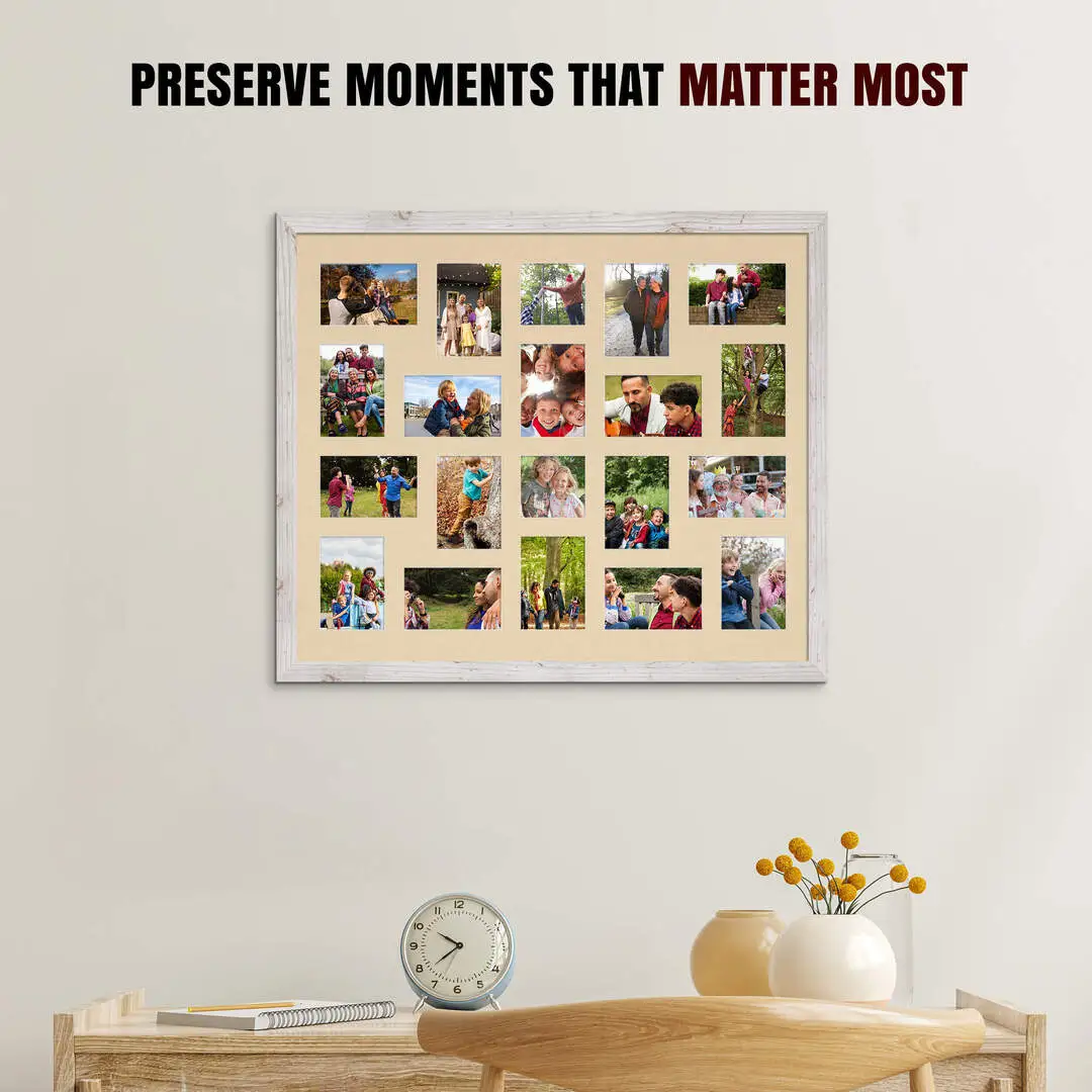 80x70cm White Rustic Modern Multi Aperture Photo Frame - Fits 6x4" (x18) & 4x4" (x2) Photos | Collage Frame thumbnail 2