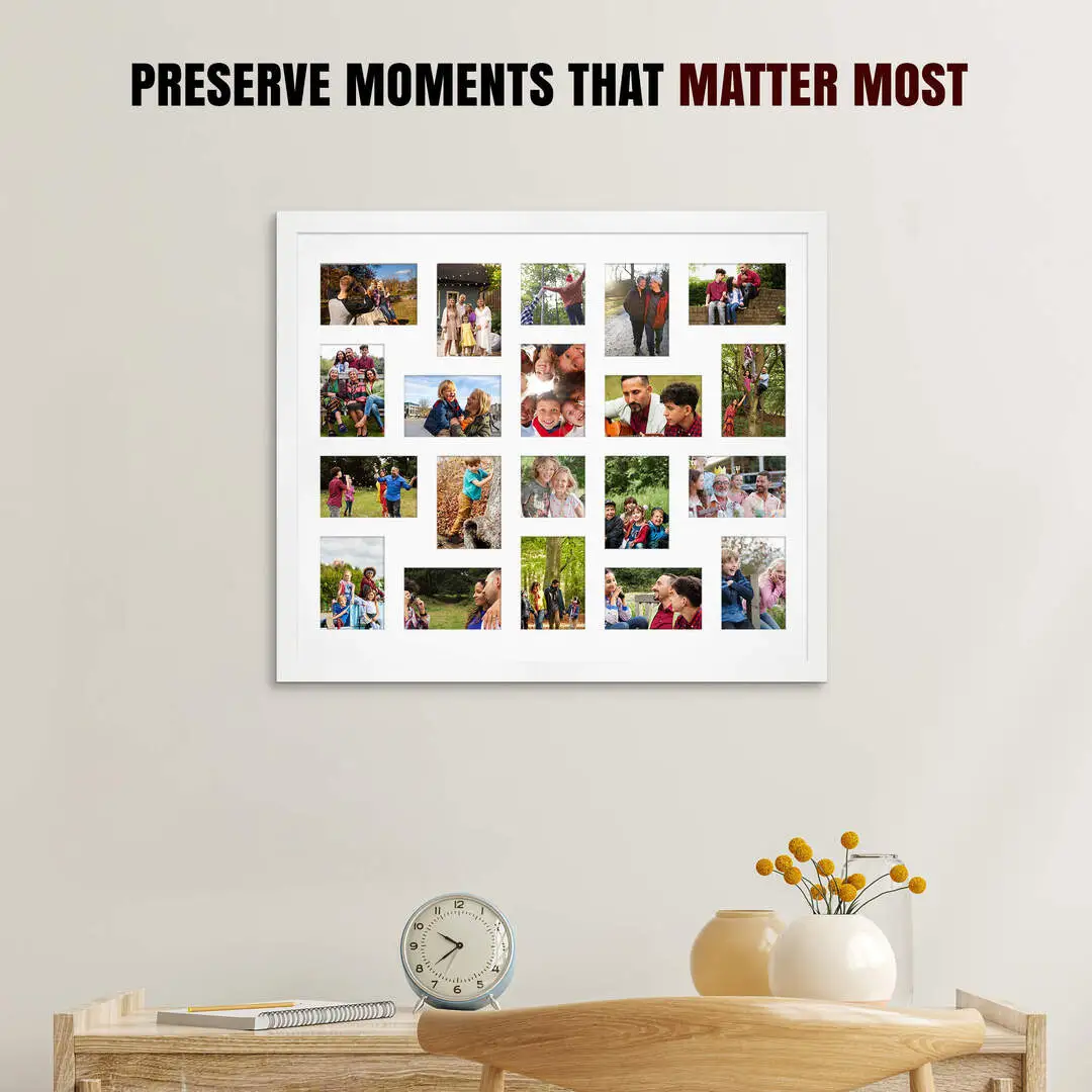 80x70cm White Modern Multi Aperture Photo Frame - Fits 6x4" (x18) & 4x4" (x2) Photos | Collage Frame thumbnail 2