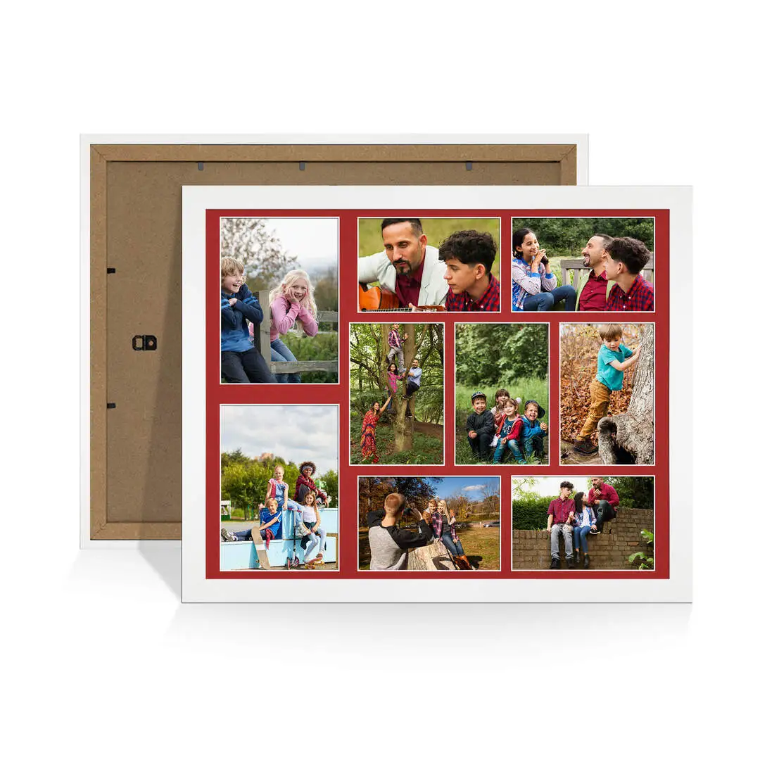 20x16" White Modern Multi Aperture Photo Frame Holds 7x5" (x2) & 6x4" (x7) Photos With Crimson Mount | Modern Collage Frame