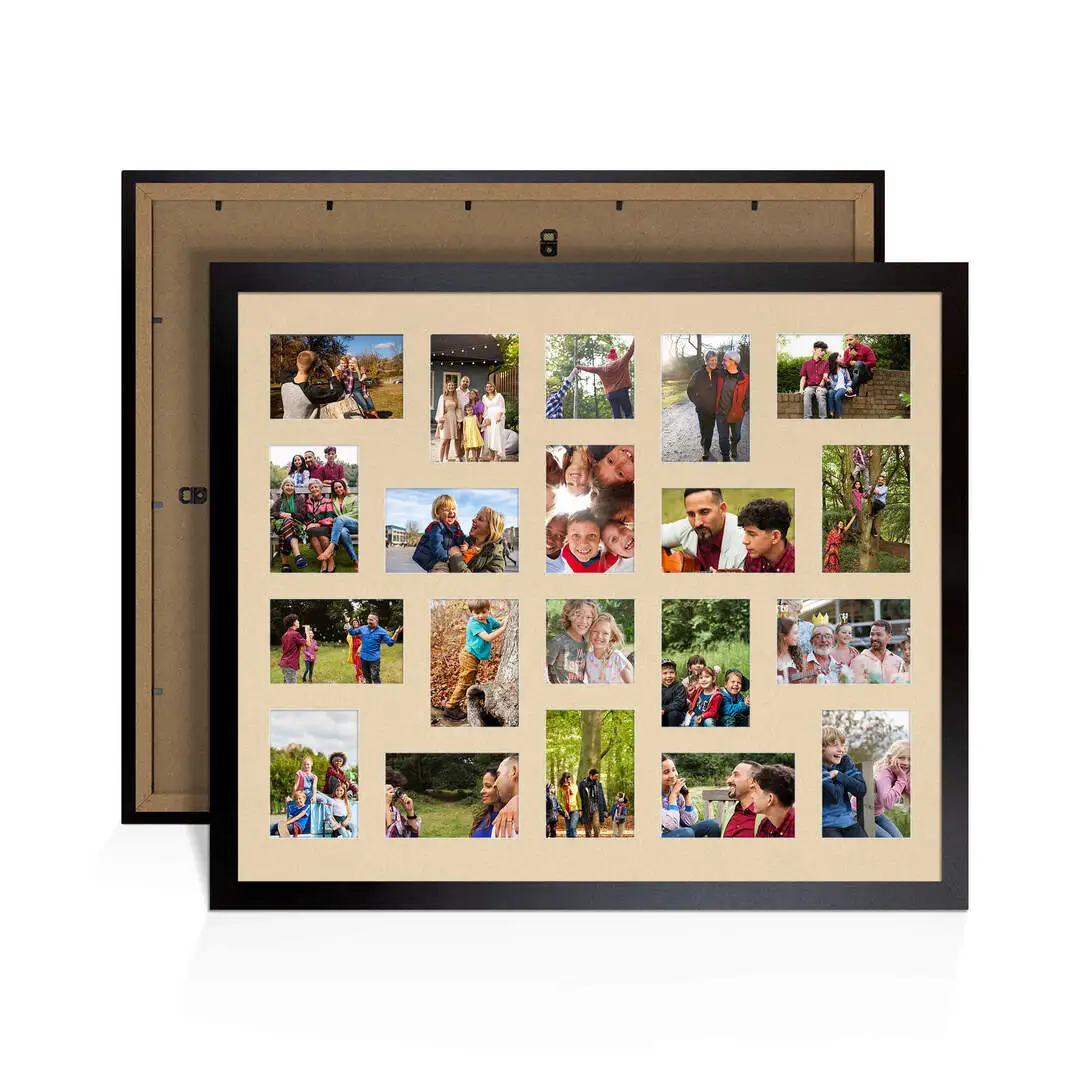 80x70cm Classic Mat Black Multi Aperture Photo Frame - Fits 6x4" (x18) & 4x4" (x2) Photos | Collage Frame