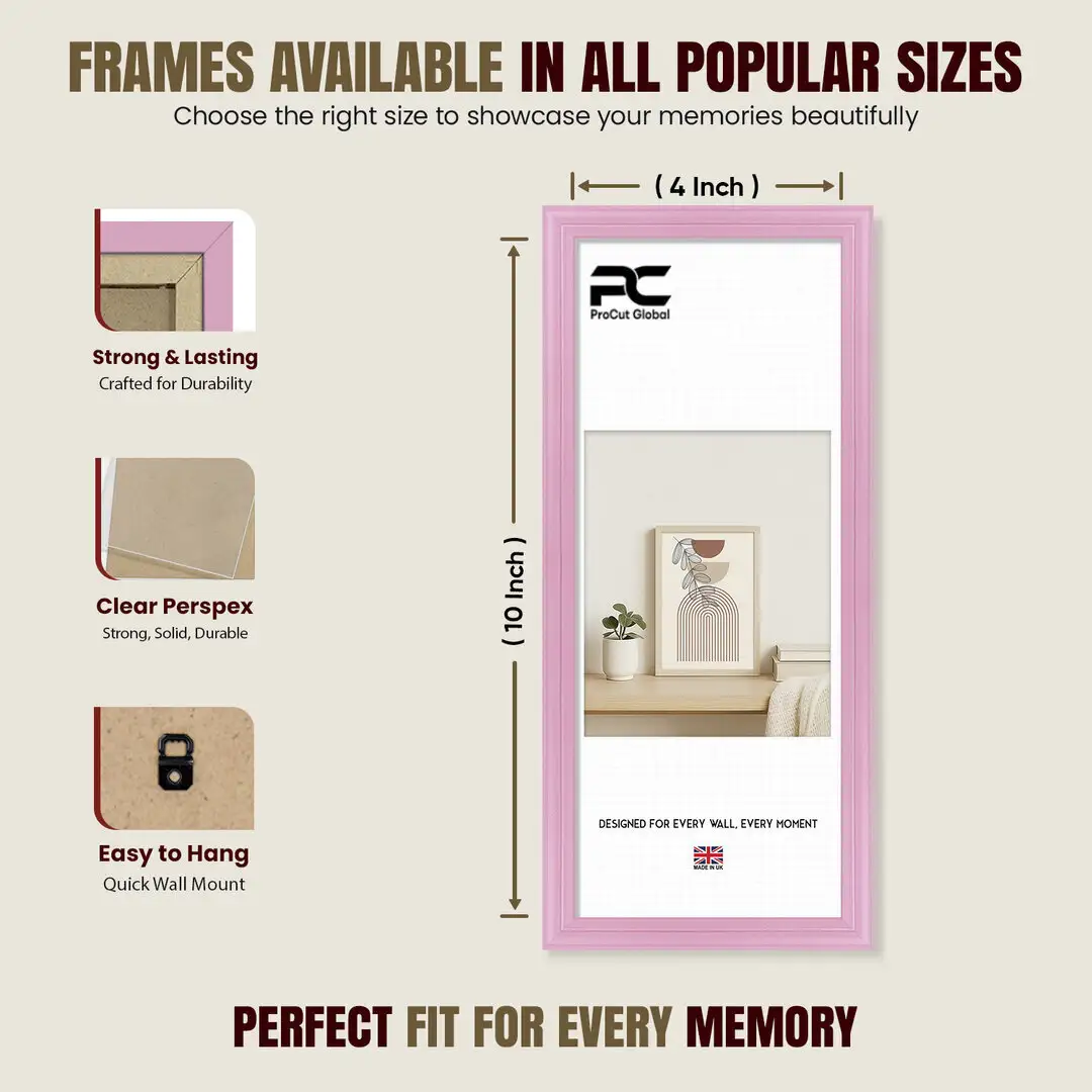 10x4" Classic Pastel Pink Picture Frame - Elegant Wall Display For Photos & Artwork thumbnail 4