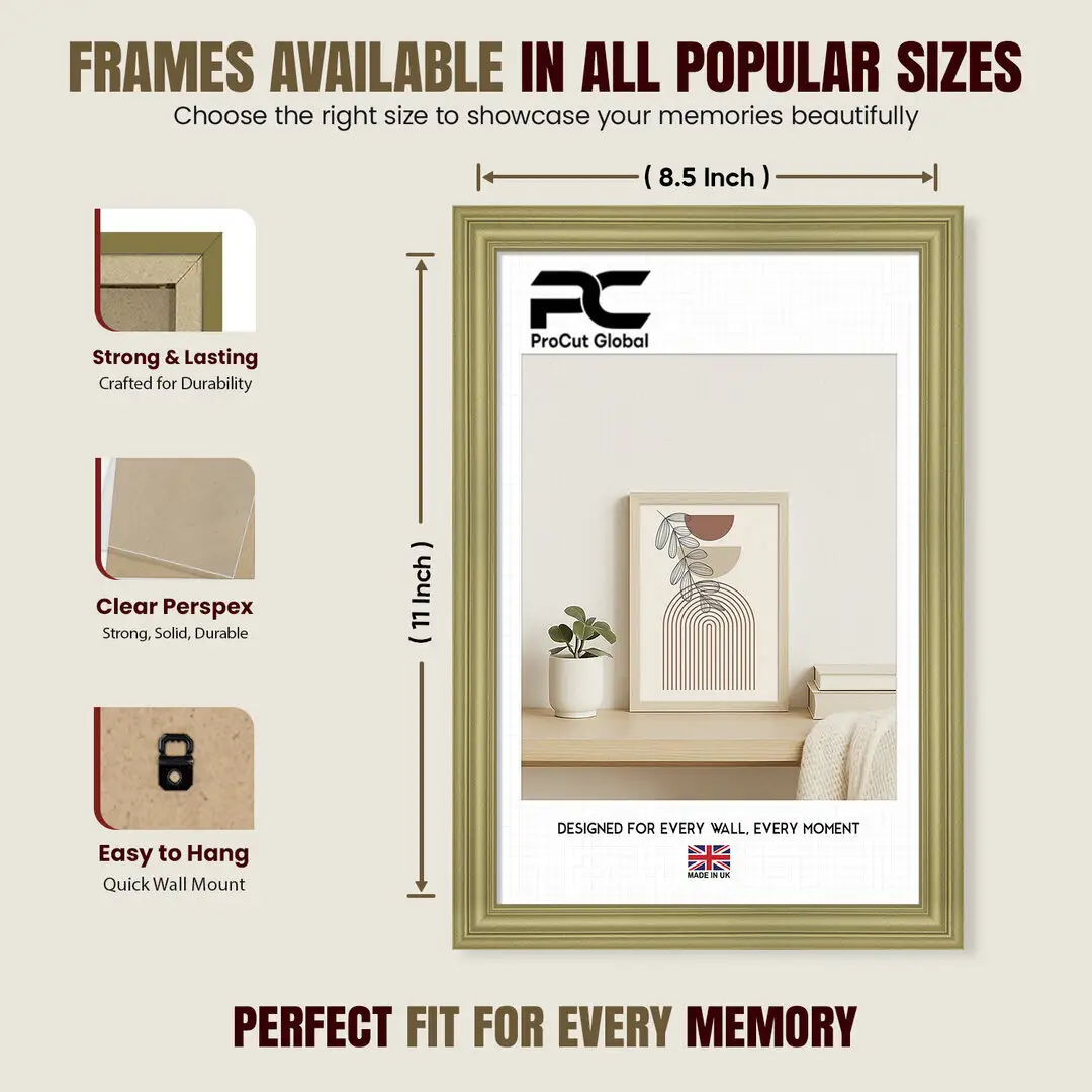 11x8.5" Classic Gold Picture Frame - Elegant Wall Display For Photos & Artwork thumbnail 4