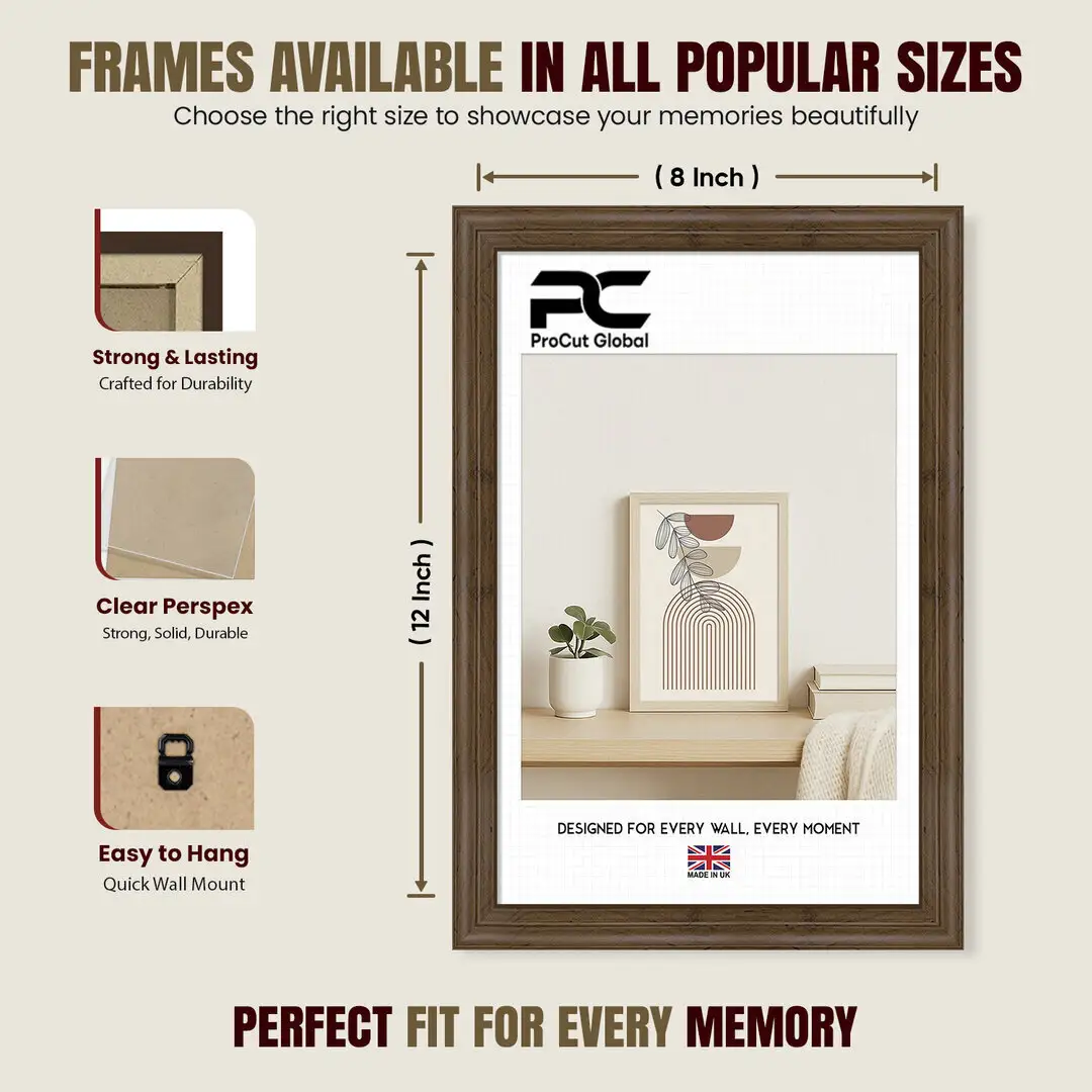 12x8" Classic Walnut Picture Frame - Elegant Wall Display For Photos & Artwork thumbnail 4