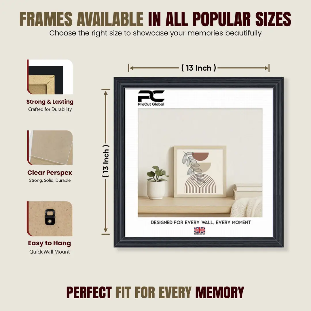 13x13" Classic Black Picture Frame - Elegant Wall Display For Photos & Artwork thumbnail 4