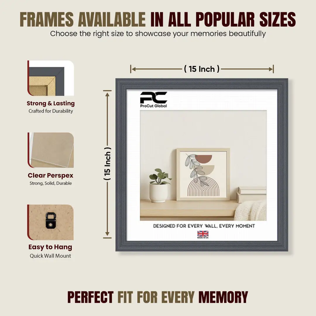 15x15" Classic Dark Grey Picture Frame - Elegant Wall Display For Photos & Artwork thumbnail 4