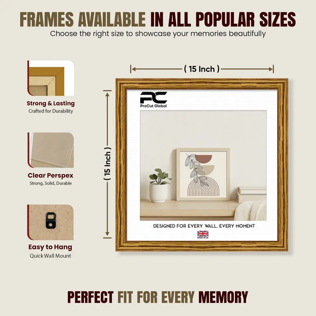 15x15" Classic Oak Picture Frame - Timeless Wall Display For Family Photos & Artwork thumbnail 4