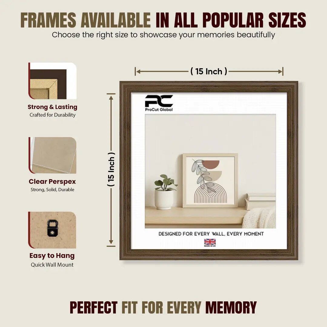 15x15" Classic Walnut Picture Frame - Elegant Wall Display For Photos & Artwork thumbnail 4