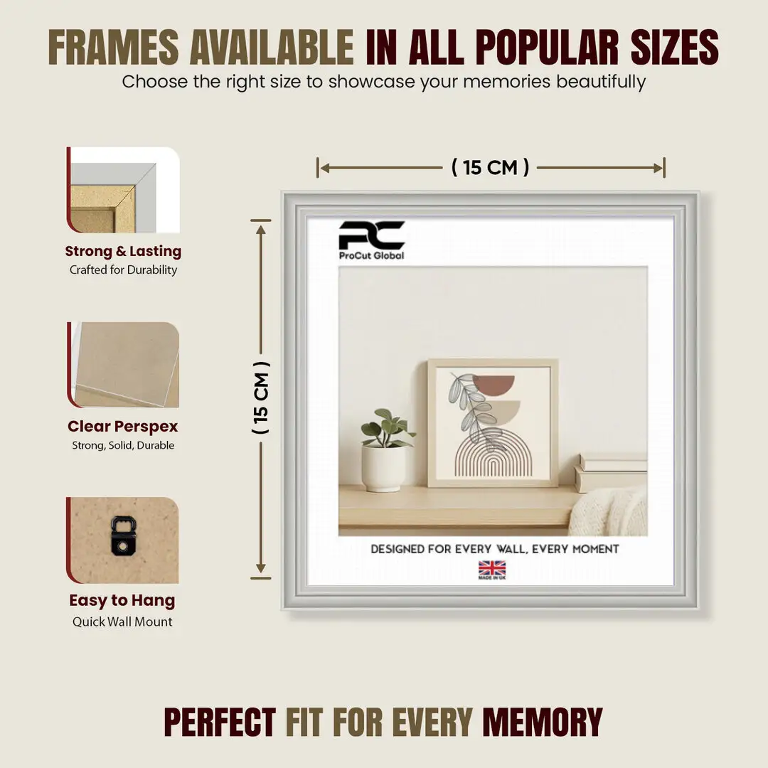 15x15cm Classic Light Grey Picture Frame - Timeless Wall Display For Family Photos & Artwork thumbnail 4