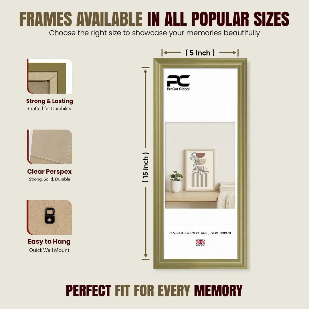 15x5" Classic Gold Picture Frame - Elegant Wall Display For Photos & Artwork thumbnail 4