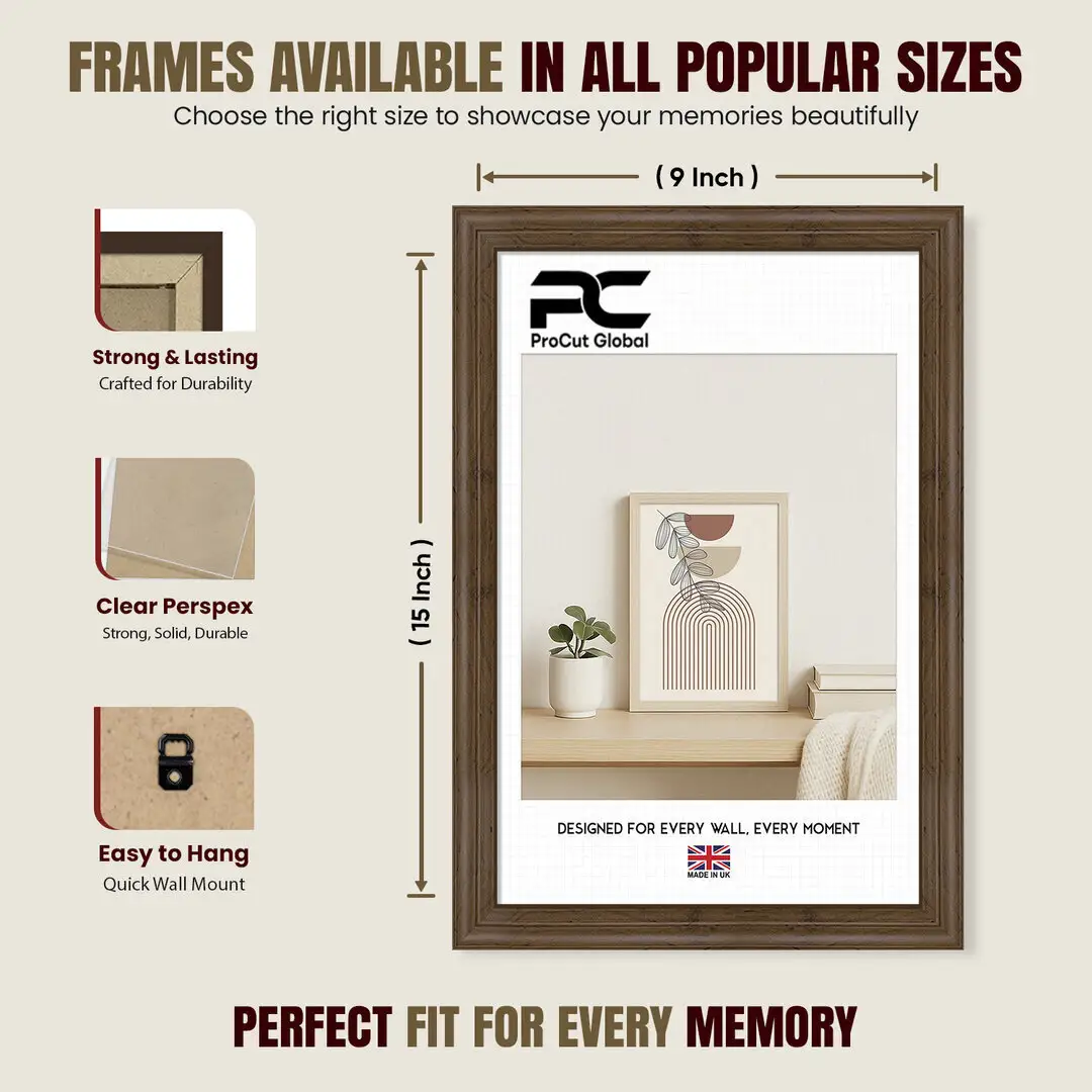 15x9" Classic Walnut Picture Frame - Timeless Wall Display For Family Photos & Artwork thumbnail 4