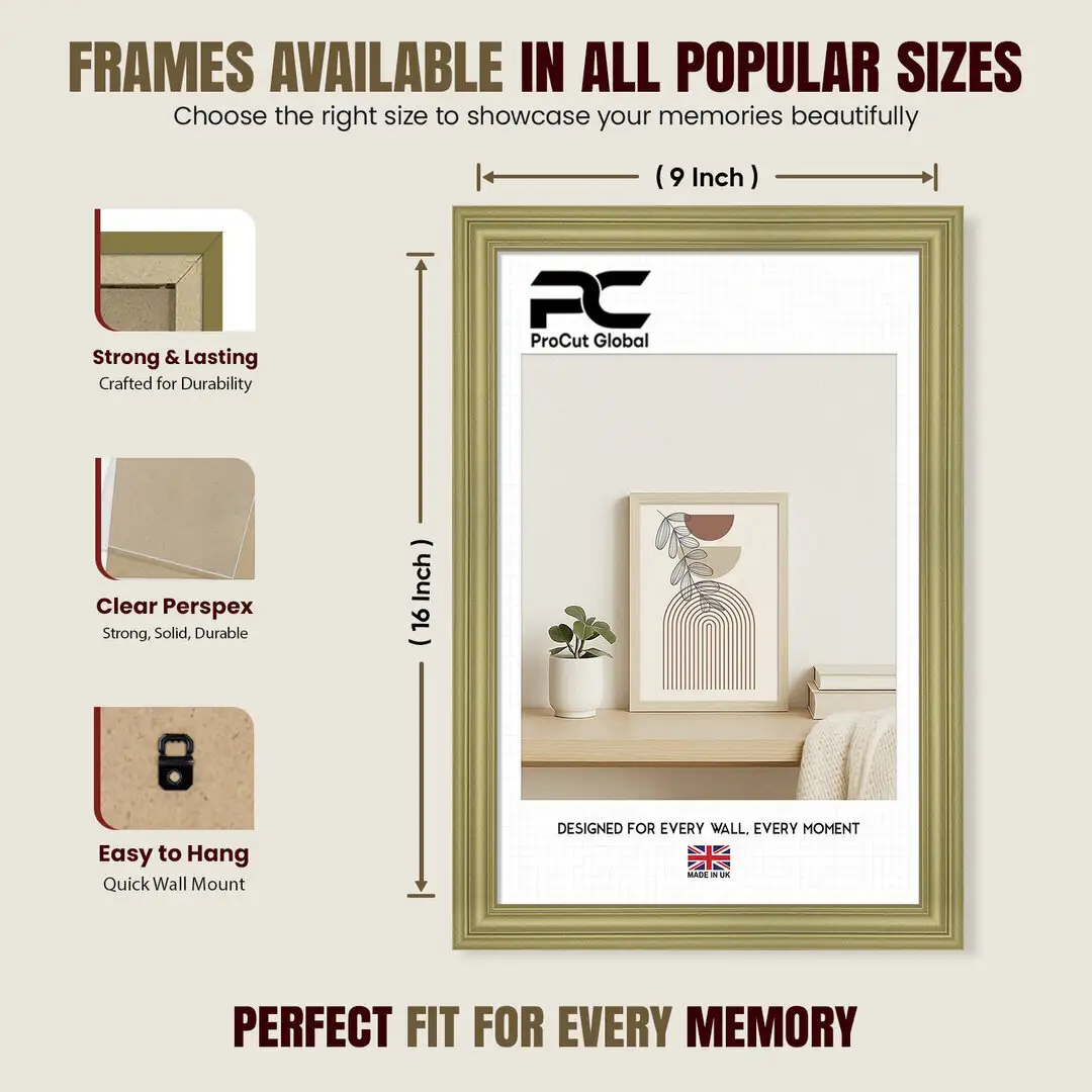 16x9" Classic Gold Picture Frame - Elegant Wall Display For Photos & Artwork thumbnail 4
