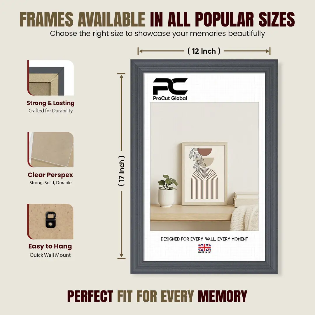 17x12" Classic Dark Grey Picture Frame - Timeless Wall Display For Family Photos & Artwork thumbnail 4