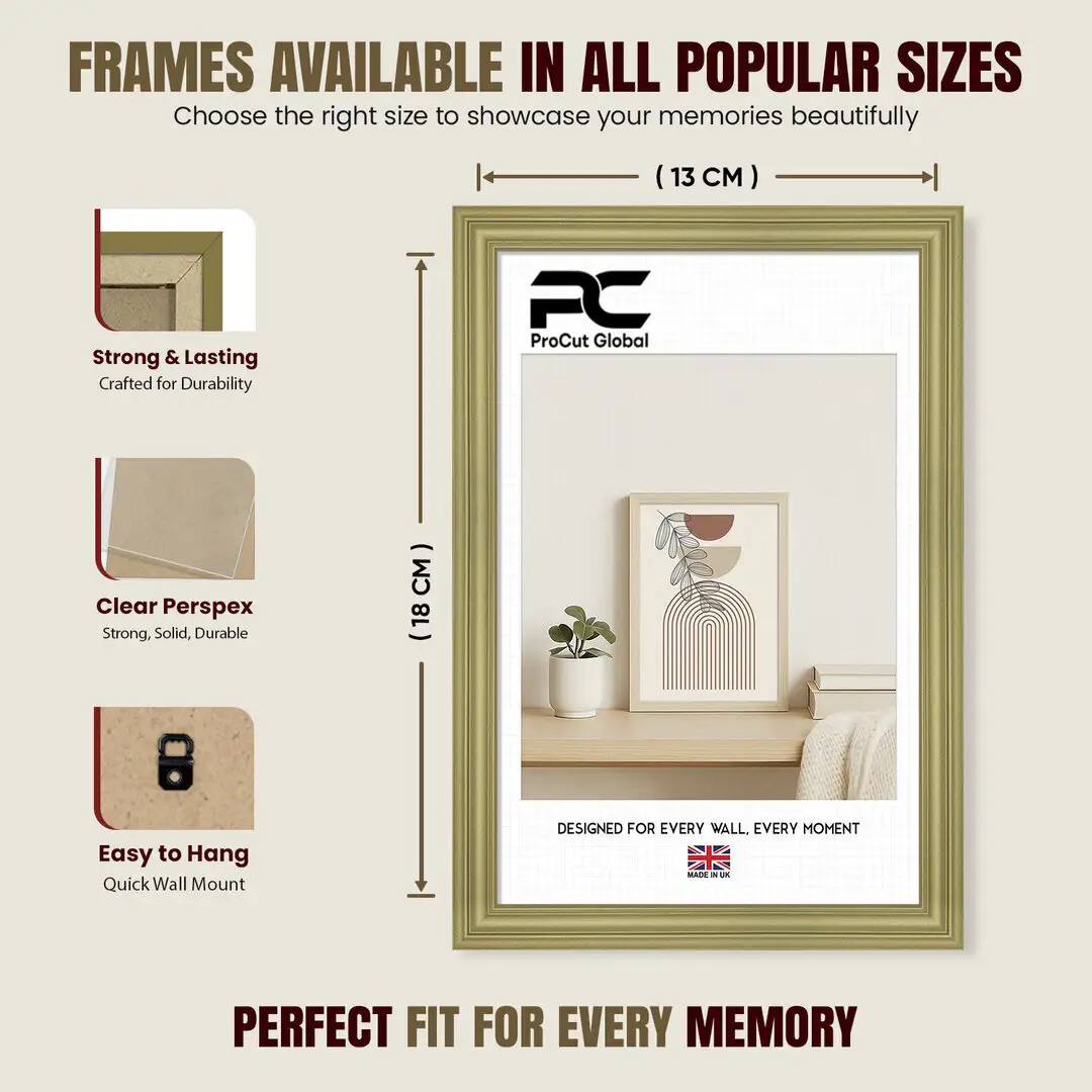 18x13cm Classic Gold Picture Frame - Elegant Wall Display For Photos & Artwork thumbnail 4
