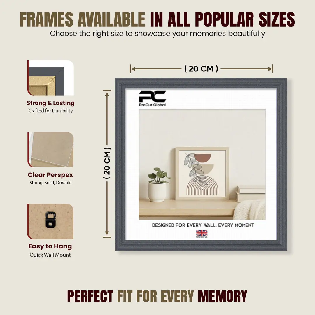 20x20cm Classic Dark Grey Picture Frame - Elegant Wall Display For Photos & Artwork thumbnail 4