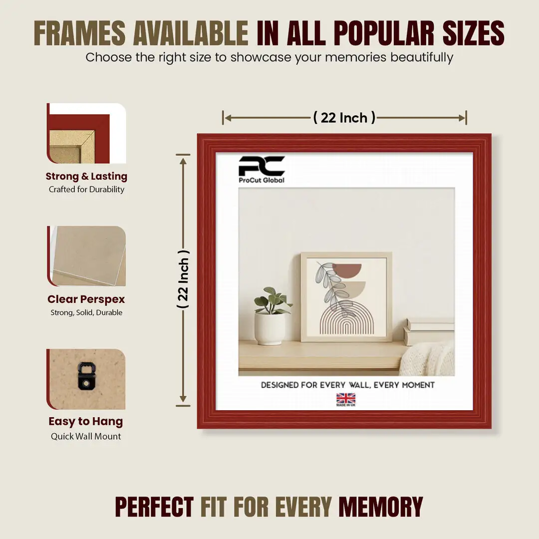 22x22" Classic Red Picture Frame - Elegant Wall Display For Photos & Artwork thumbnail 4
