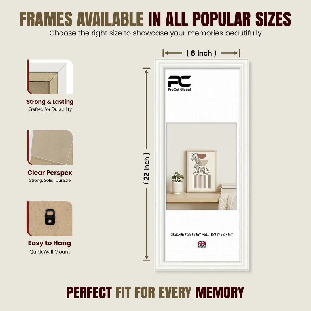 22x8" Classic White Picture Frame - Timeless Wall Display For Family Photos & Artwork thumbnail 4
