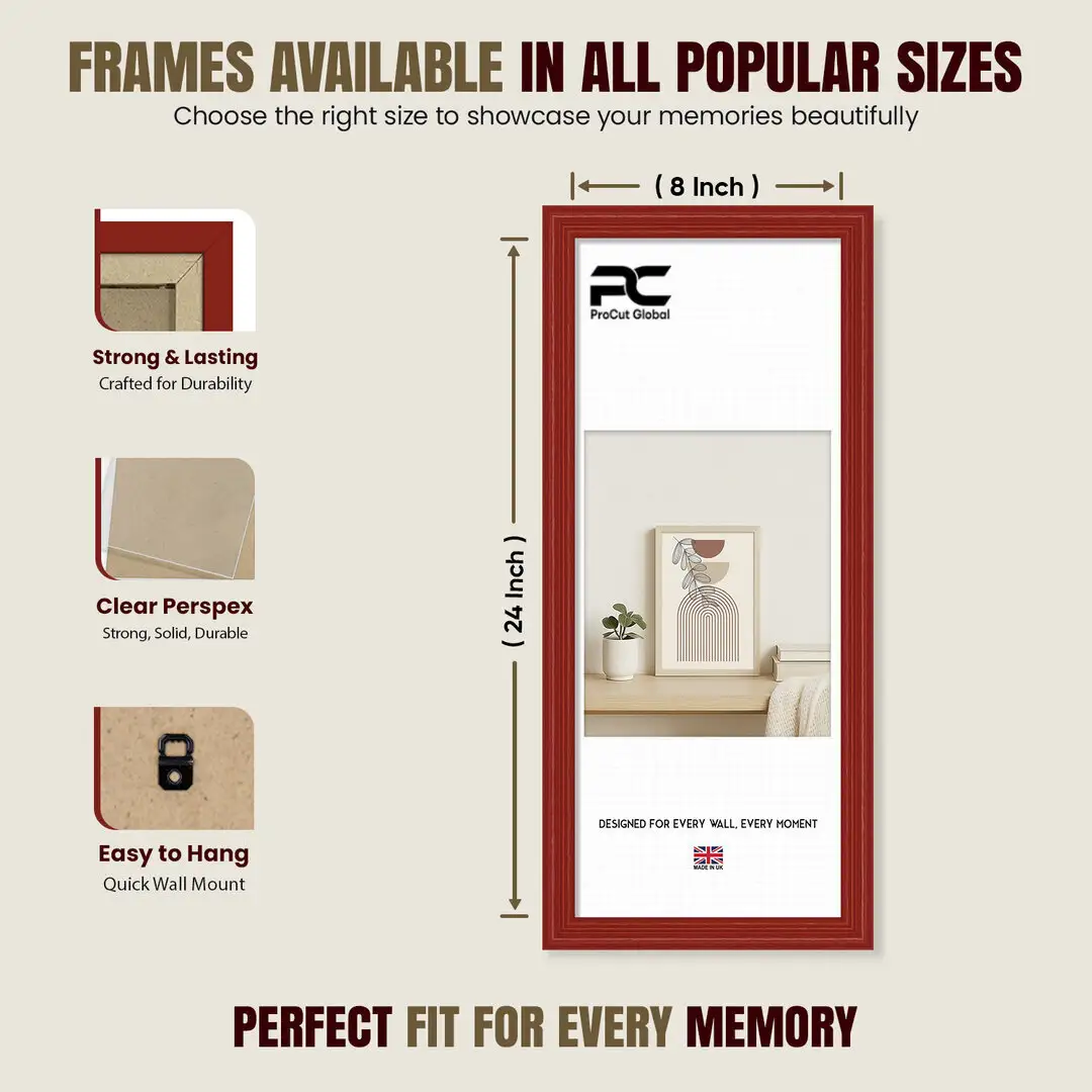 24x8" Classic Red Picture Frame - Elegant Wall Display For Photos & Artwork thumbnail 4