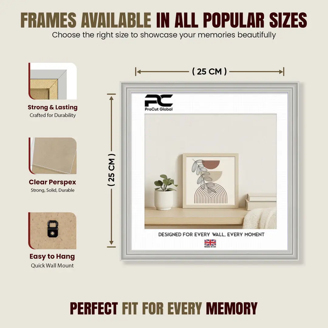 25x25cm Classic Light Grey Picture Frame - Timeless Wall Display For Family Photos & Artwork thumbnail 4
