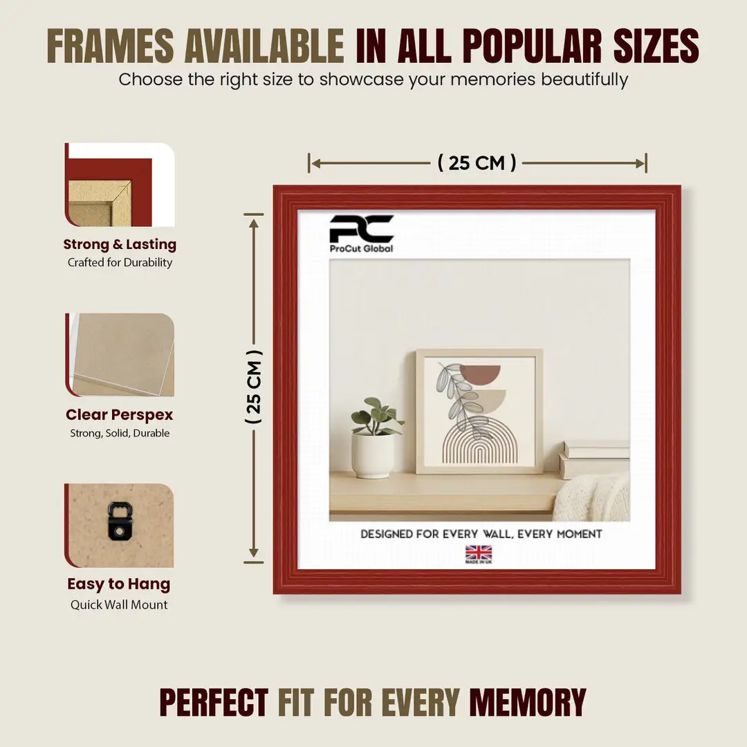 25x25cm Classic Red Picture Frame - Elegant Wall Display For Photos & Artwork thumbnail 4