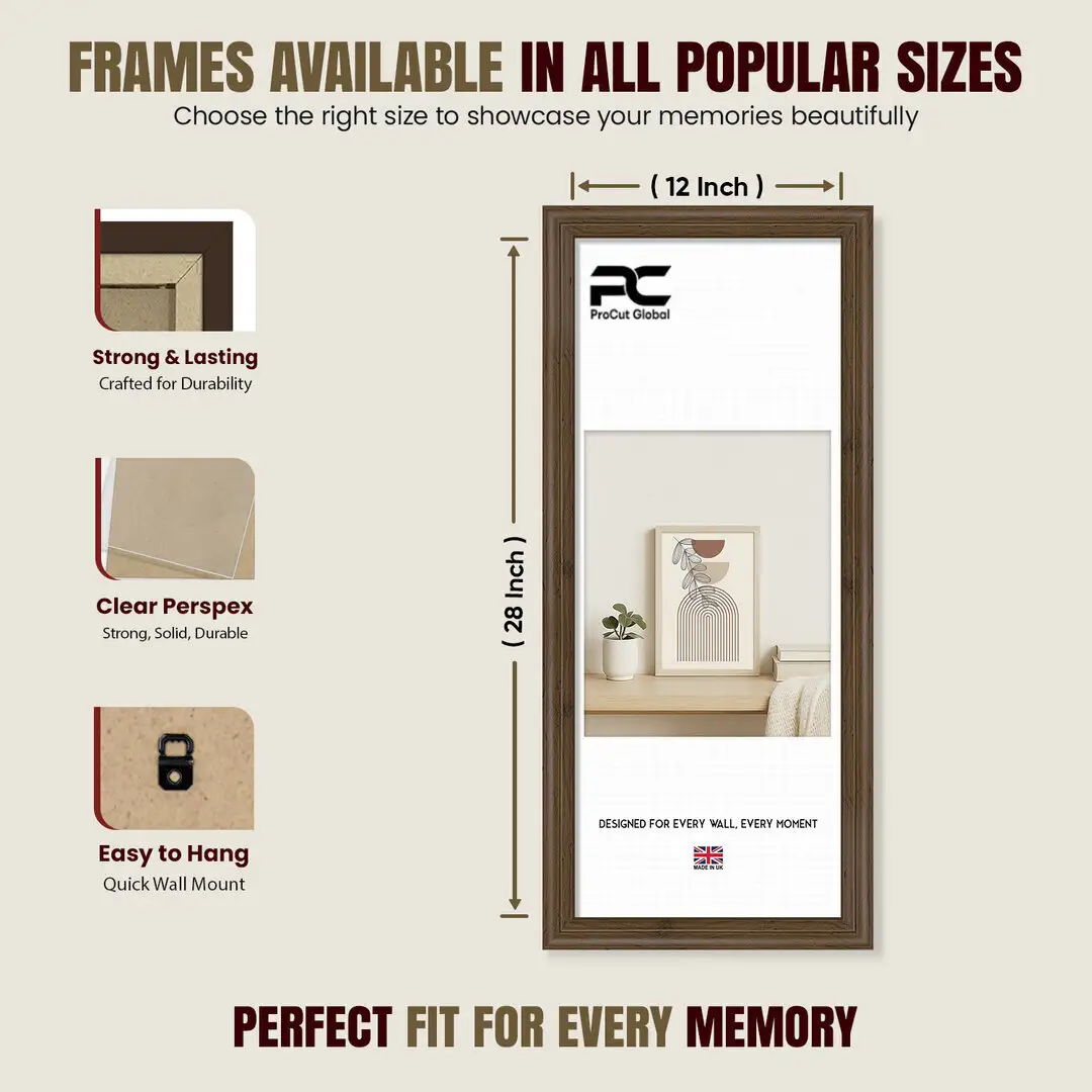 28x12" Classic Walnut Picture Frame - Elegant Wall Display For Photos & Artwork thumbnail 4