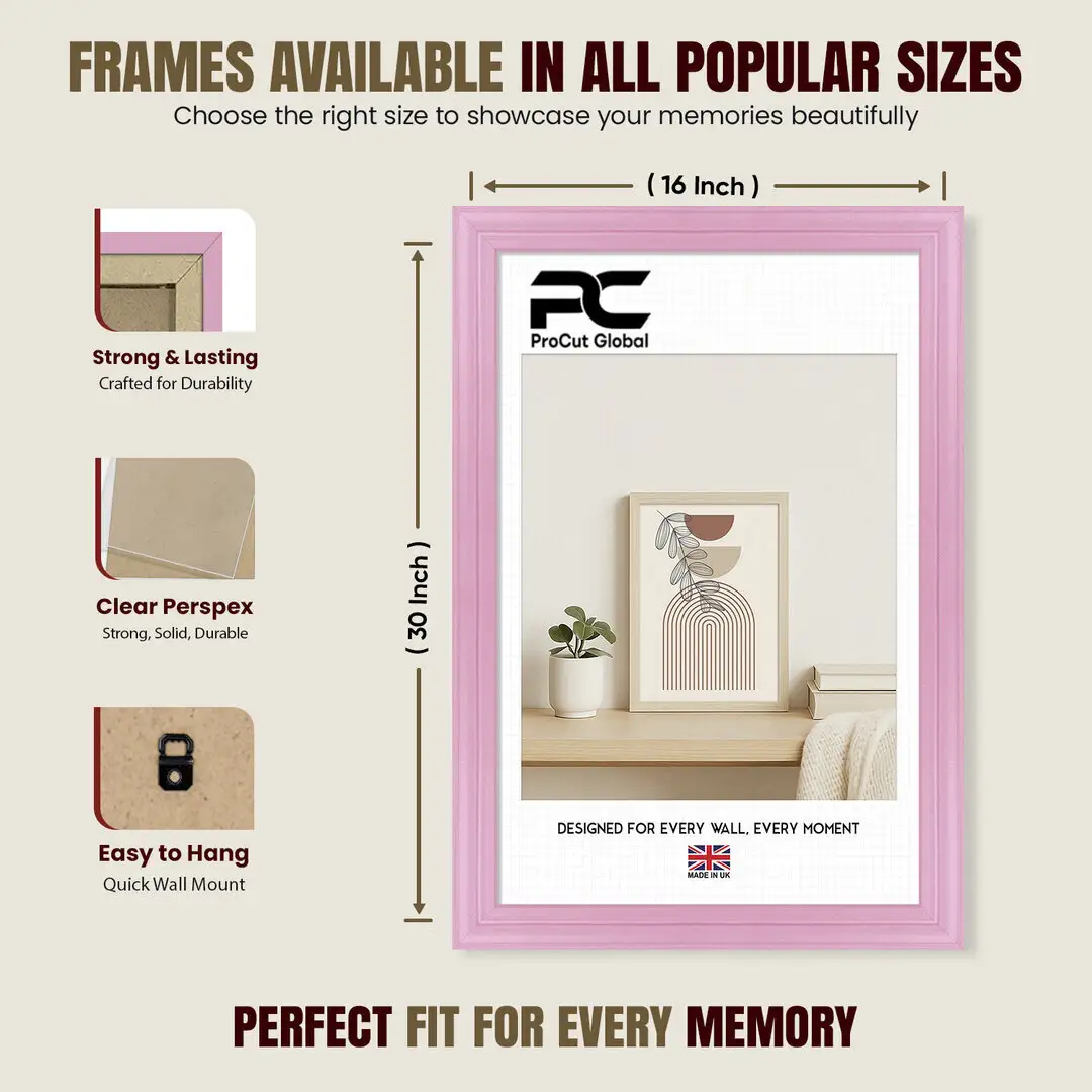 30x16" Classic Pastel Pink Picture Frame - Elegant Wall Display For Photos & Artwork thumbnail 4