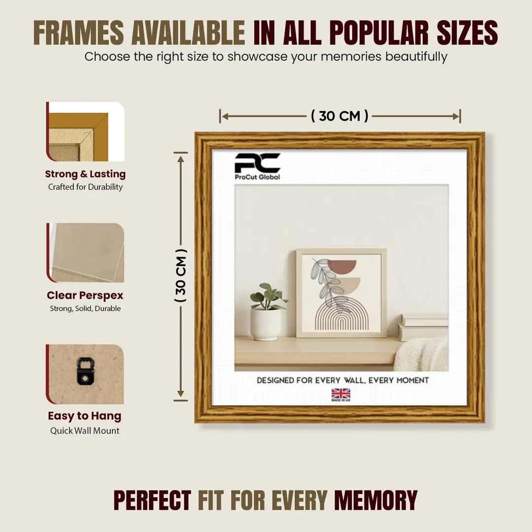 30x30cm Classic Oak Picture Frame - Elegant Wall Display For Photos & Artwork thumbnail 4