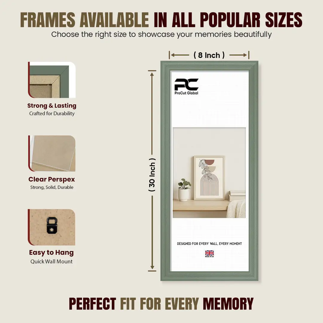 30x8" Classic Green Picture Frame - Elegant Wall Display For Photos & Artwork thumbnail 4