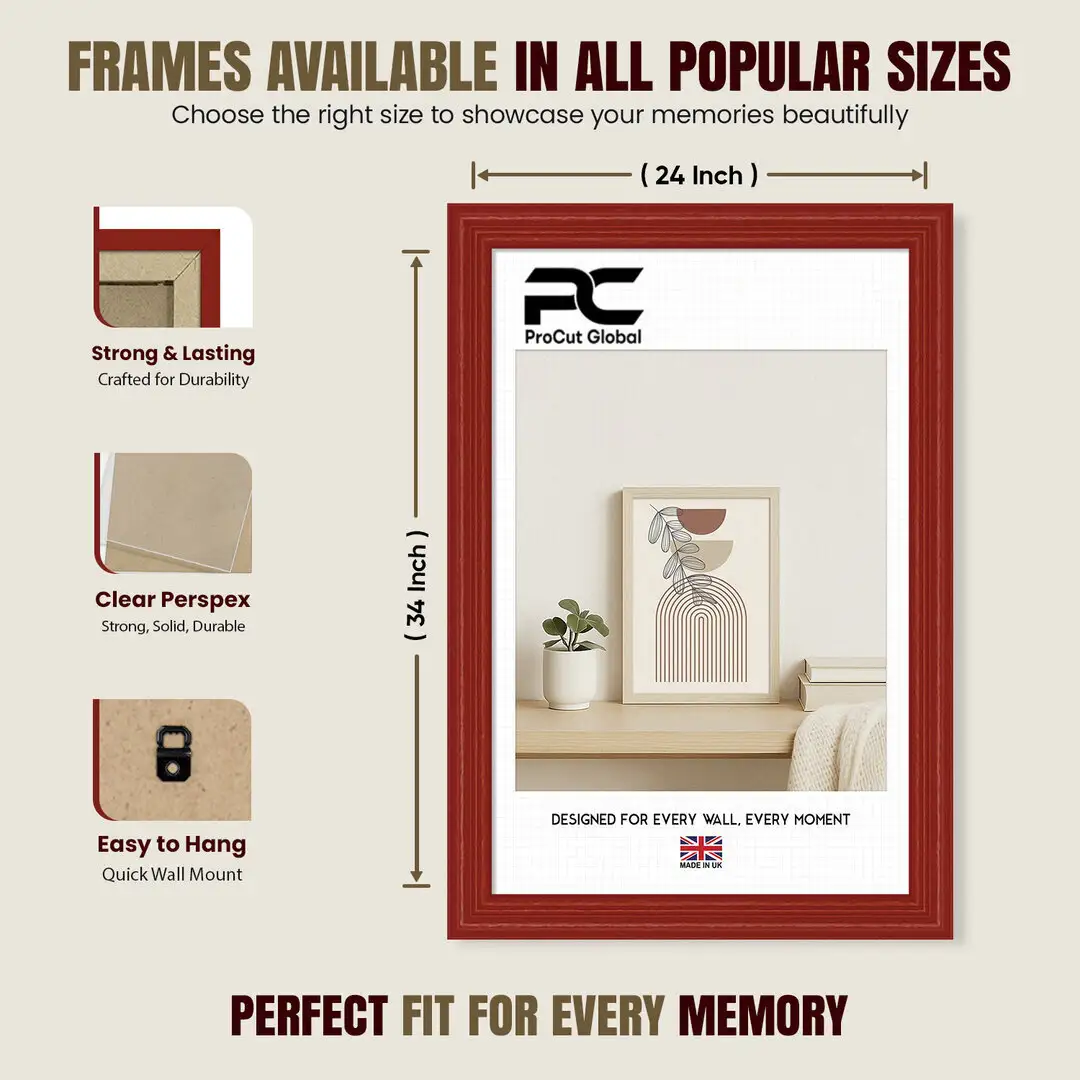 34x24" Classic Red Picture Frame - Elegant Wall Display For Photos & Artwork thumbnail 4
