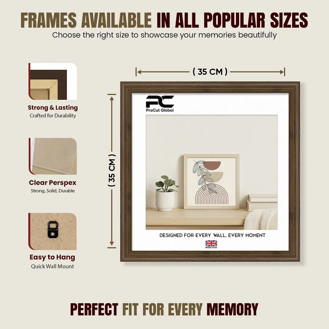 35x35cm Classic Walnut Picture Frame - Elegant Wall Display For Photos & Artwork thumbnail 4