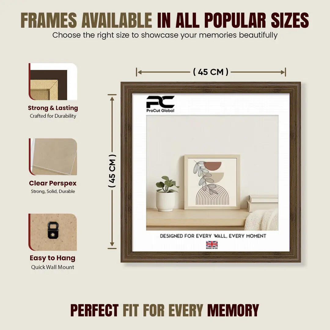 45x45cm Classic Walnut Picture Frame - Elegant Wall Display For Photos & Artwork thumbnail 4