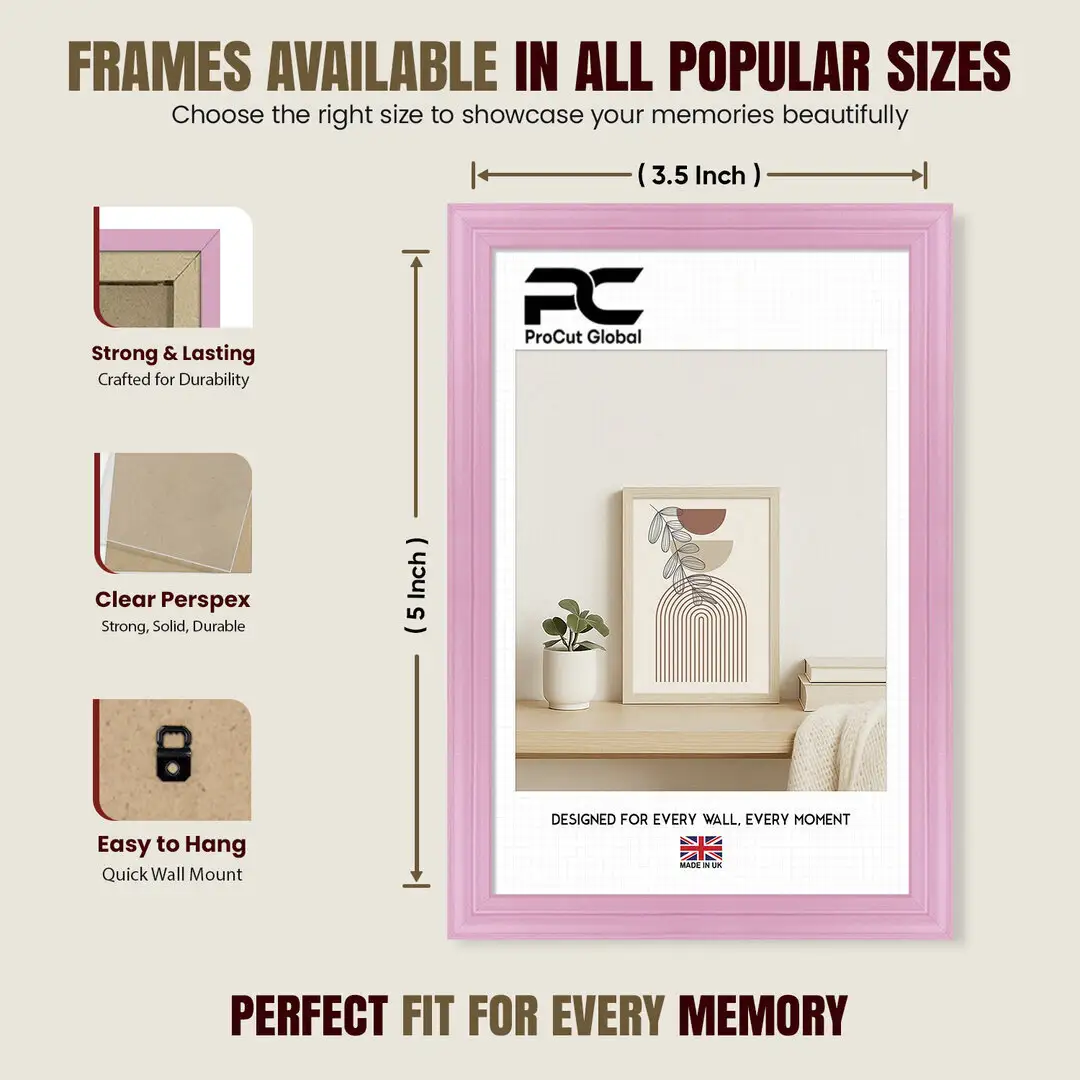5x3.5" Classic Pastel Pink Picture Frame - Timeless Wall Display For Family Photos & Artwork thumbnail 4