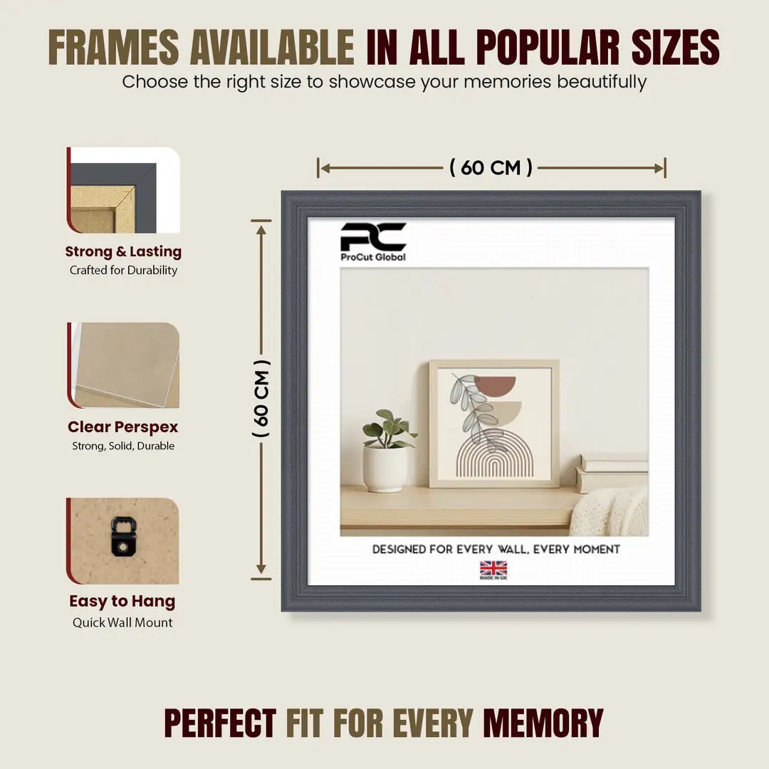 60x60cm Classic Dark Grey Picture Frame - Elegant Wall Display For Photos & Artwork thumbnail 4