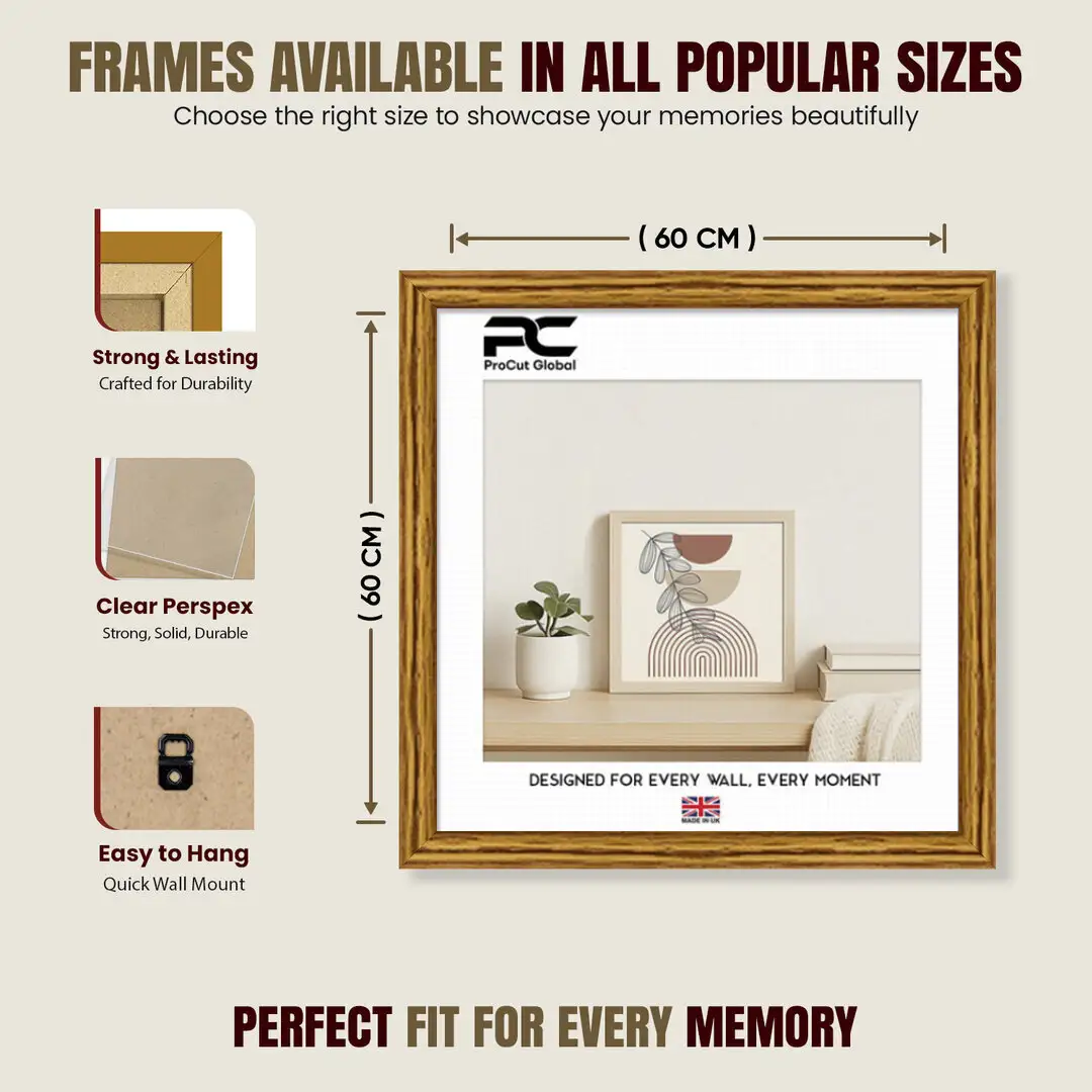 60x60cm Classic Oak Picture Frame - Elegant Wall Display For Photos & Artwork thumbnail 4