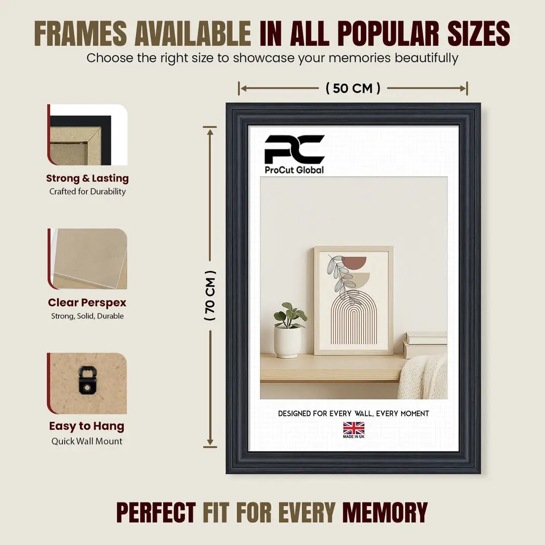 70x50cm Classic Black Picture Frame - Elegant Wall Display For Photos & Artwork thumbnail 4