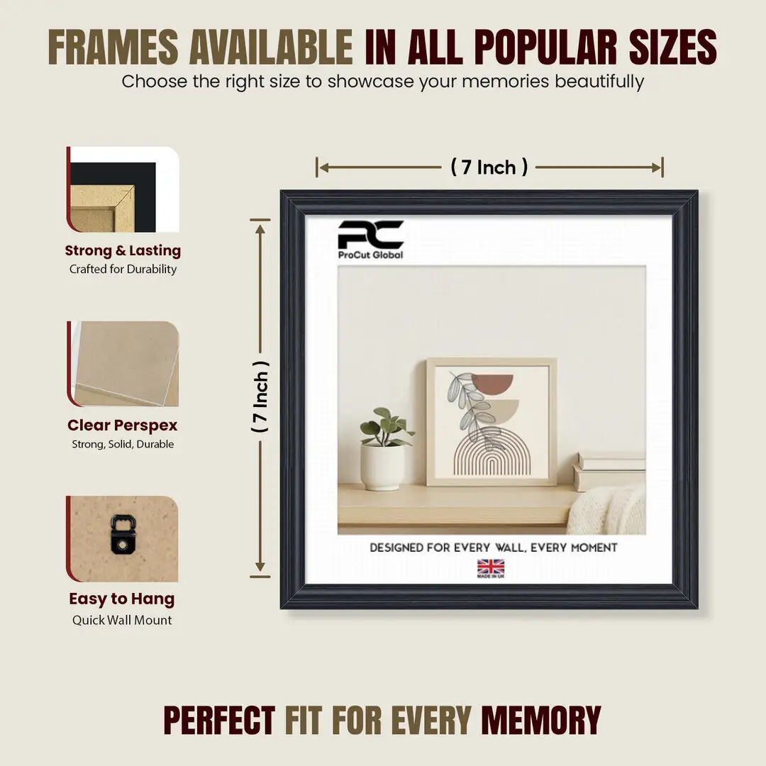 7x7" Classic Black Picture Frame - Elegant Wall Display For Photos & Artwork thumbnail 4