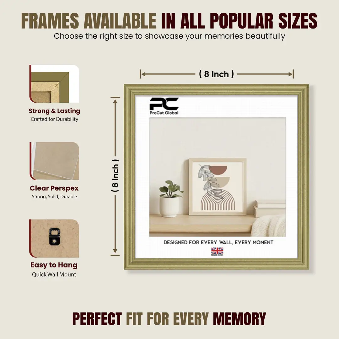 8x8" Classic Gold Picture Frame - Timeless Wall Display For Family Photos & Artwork thumbnail 4