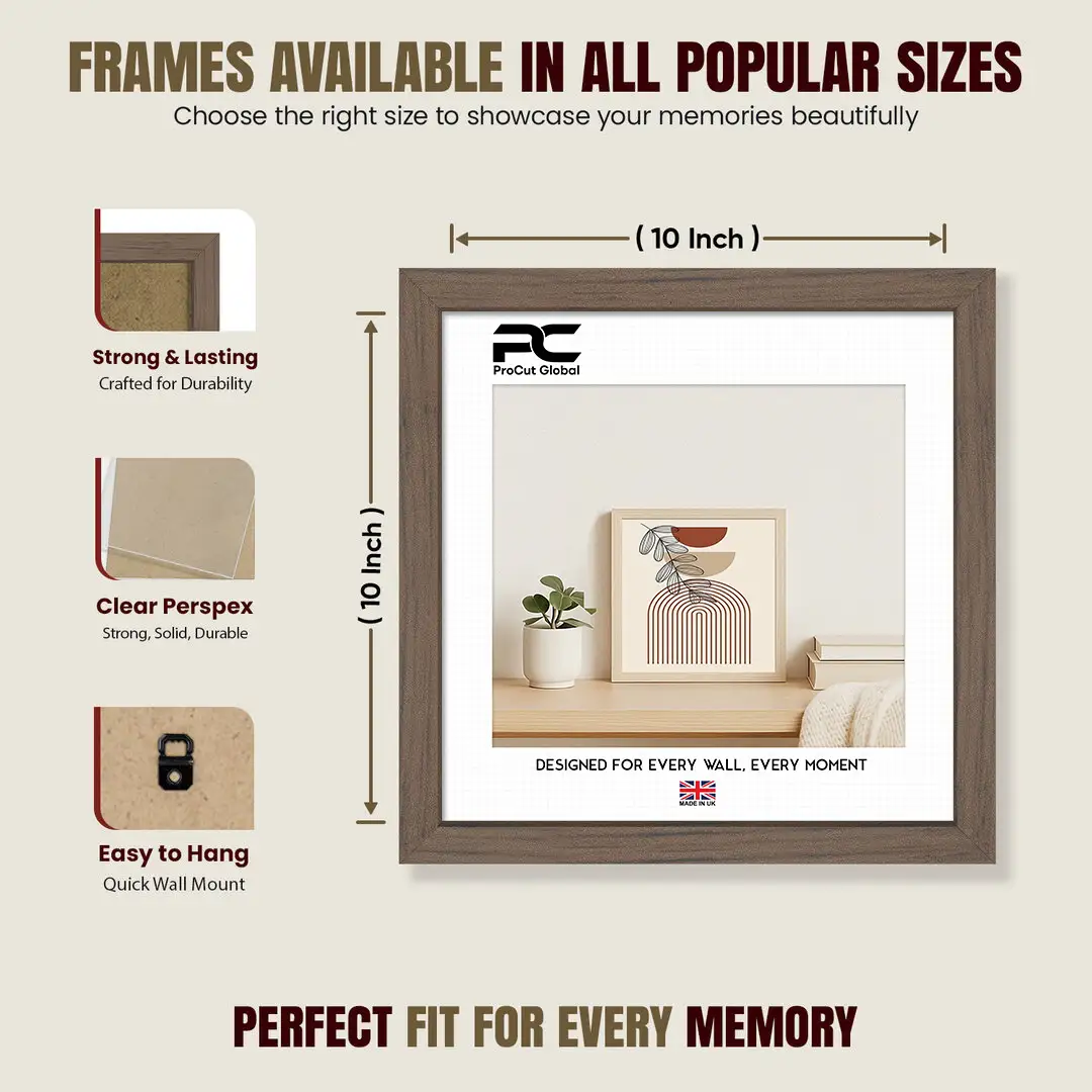 10x10" Sleek Walnut Picture Frame With Shatterproof Acrylic Front - Minimalist Wall Display thumbnail 4