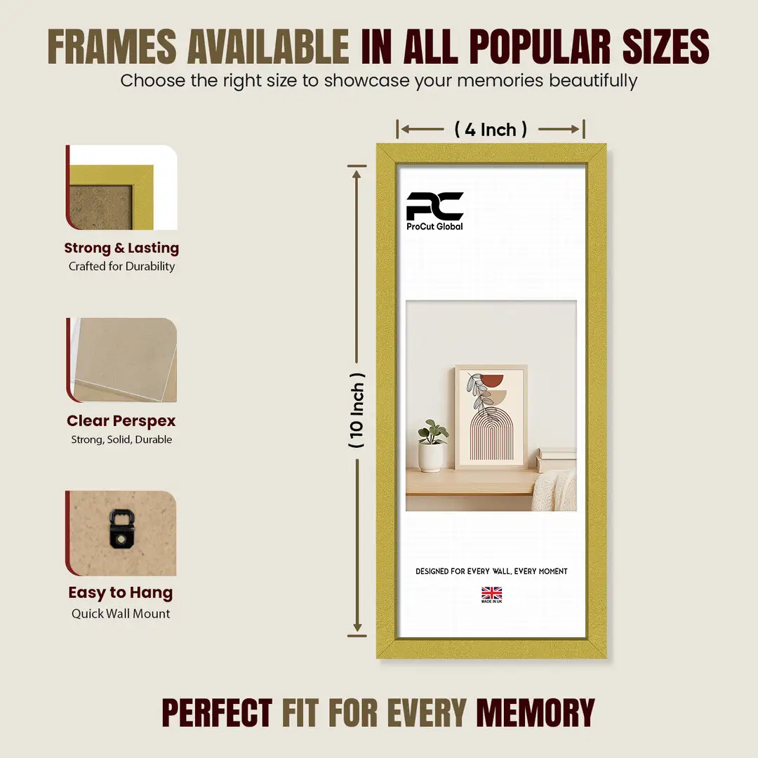 10x4" Sleek Gold Picture Frame With Clear Acrylic Front - For Premium Wall Decor thumbnail 4