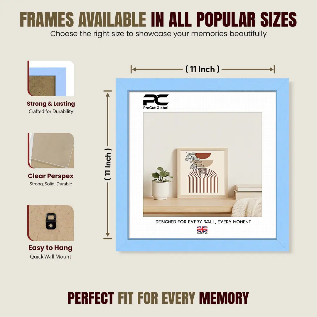 11x11" Sleek Baby Blue Picture Frame With Shatterproof Acrylic Front - Minimalist Wall Display thumbnail 4