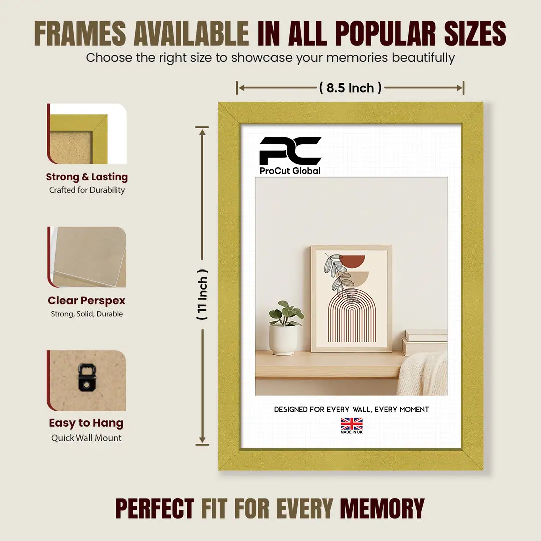 11x8.5" Sleek Gold Picture Frame With Clear Acrylic Front - For Premium Wall Decor thumbnail 4