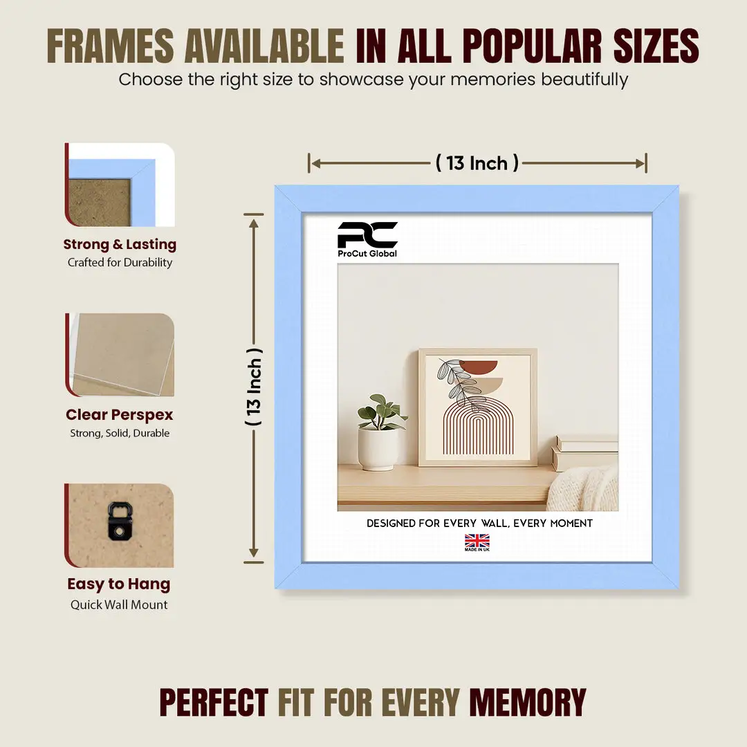 13x13" Sleek Baby Blue Picture Frame With Clear Acrylic Front - For Premium Wall Decor thumbnail 4