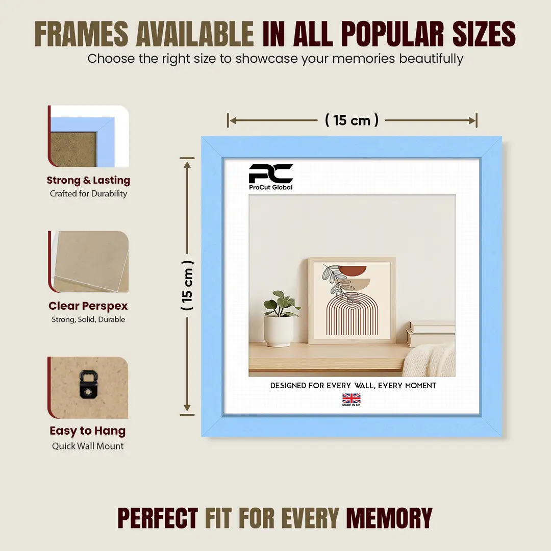 15x15cm Sleek Baby Blue Picture Frame With Clear Acrylic Front - For Premium Wall Decor thumbnail 4