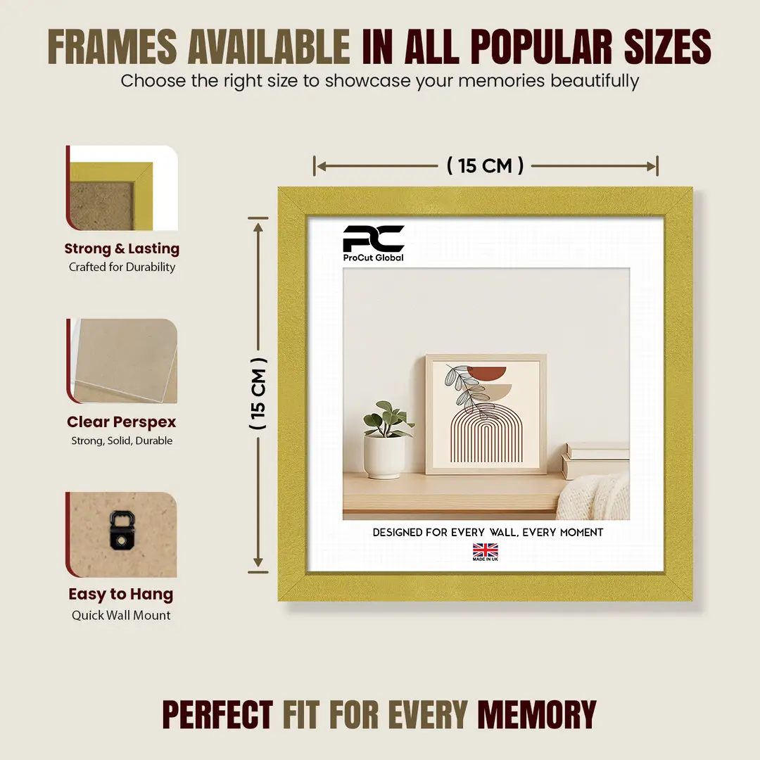 15x15cm Sleek Gold Picture Frame - Elegant Wall Or Desk Display thumbnail 4