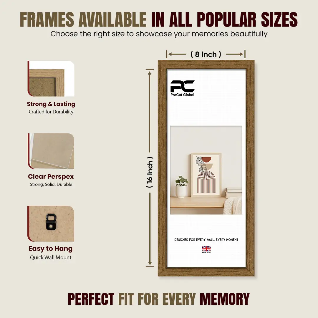 16x8" Sleek Oak Picture Frame With Clear Acrylic Front - For Premium Wall Decor thumbnail 4